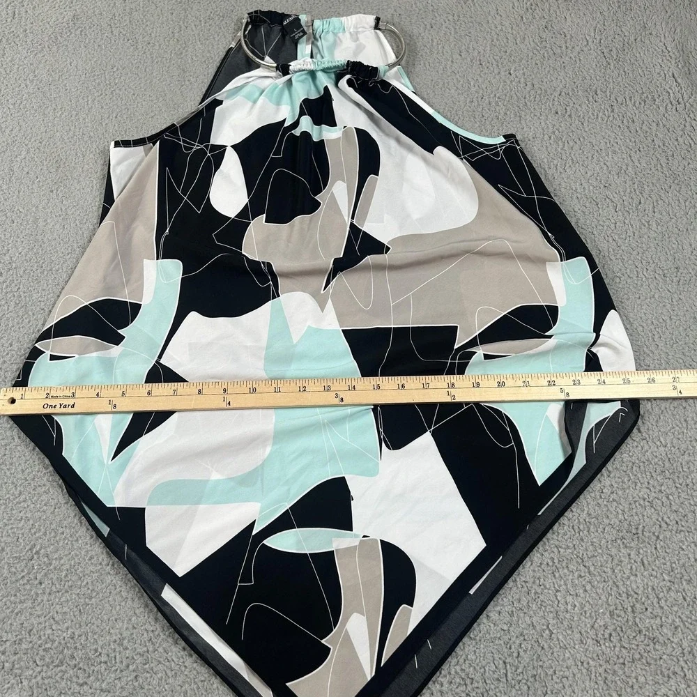 Alfani Shirt Womens Large Black Mint Beige Halter Handkerchief Hem Abstract - Picture 12 of 13